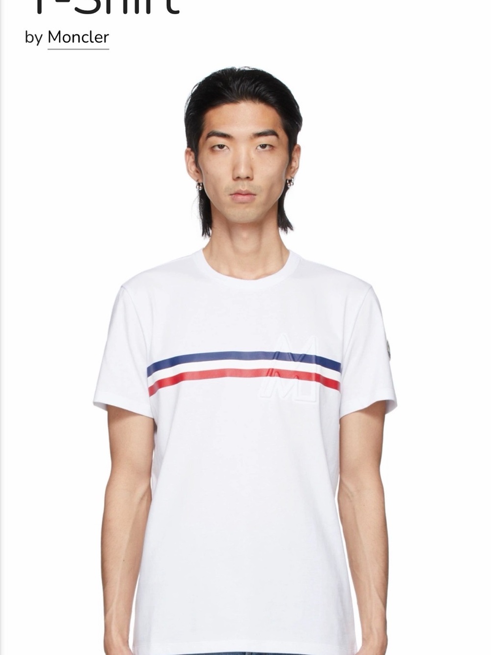 Vintage Moncler White Crewneck T-Shirt with Navy & Red Stripe
